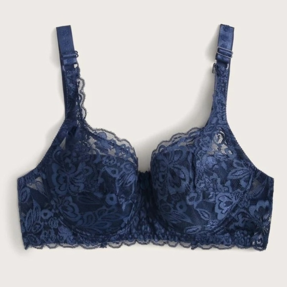 Lace bralette padded blue underwire